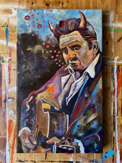 artbyfish | Johnny Cash | Gallery Wrap Canvas Original 18X30